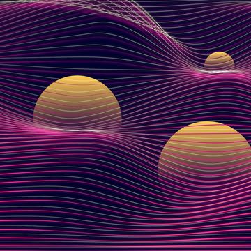 futuristic digital illustration glowing spheres in waves the concept of gravitational waves