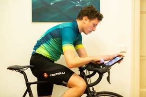 03 april 2020, lower saxony, hanover amateur cyclist nico herzog trains on the roller trainer or exercise bike in his bedroom he uses a bike simulation app called zwift in winter and during the current initial restrictions for support and motivation photo philipp von ditfurthdpa photo by philipp von ditfurthpicture alliance via getty images