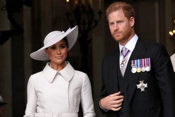 london, england june 03 prince harry and meghan markle, duke and duchess of sussex leave after a service of thanksgiving for the reign of queen elizabeth ii at st pauls cathedral in london, friday, june 3, 2022 on the second of four days of celebrations to mark the platinum jubilee the events over a long holiday weekend in the uk are meant to celebrate the monarchs 70 years of service photo by matt dunham wpa poolgetty images