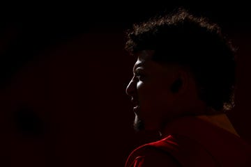 kansas city, missouri november 07 patrick mahomes 15 of the kansas city chiefs on the field before the game against the green bay packers at arrowhead stadium on november 07, 2021 in kansas city, missouri photo by jamie squiregetty images