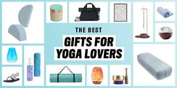 yoga balance blocks, dice, bag, poster, incense holder, bolster, bowl, mat, cleaner, sandals, diffuser
