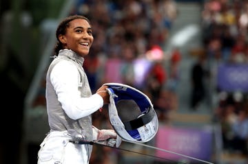 lauren scruggs celebrates winning against amita berthier of team singapore at the olympic games paris 2024 at grand palais on july 28 2024