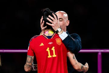 sydney, australia august 20 president of the royal spanish football federation luis rubiales r kisses jennifer hermoso of spain l during the medal ceremony of fifa womens world cup australia new zealand 2023 final match between spain and england at stadium australia on august 20, 2023 in sydney, australia photo by noemi llamaseurasia sport imagesgetty images