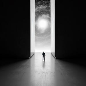 man walking through interdimensional passage