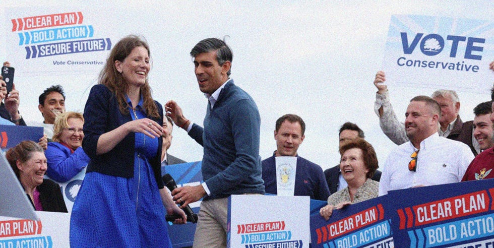 michelle donelan and rishi sunak during a conservative party campaign event