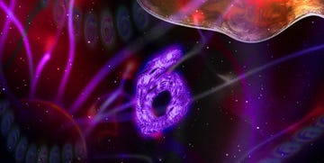 a purple number 6 in space