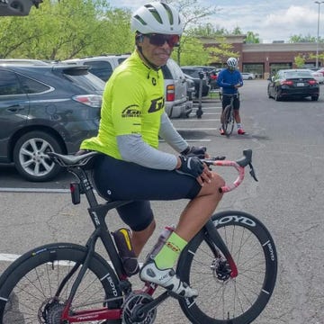 lloyd mason on his bike ready to ride out of the parking lot