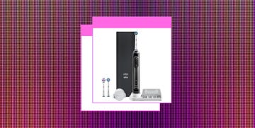 the oral b genius 8000 electric toothbrush on a pink background