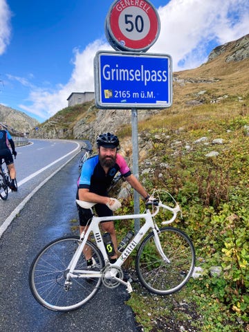 the writer with his kestral posing for a photo on grimselpass