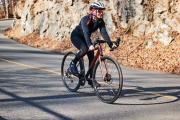 mallory riding happily down a hill