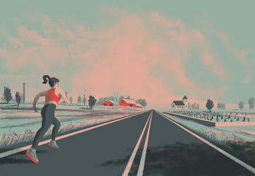 woman running in on a rural road