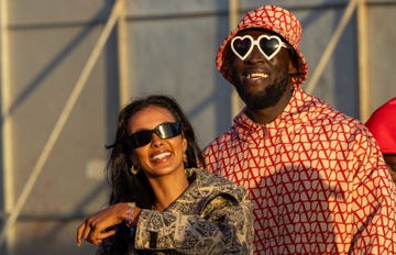 glastonbury, england june 28 stormzy and maya jama watch d block europe perform on the other stage during day three of glastonbury festival 2024 at worthy farm, pilton on june 28, 2024 in glastonbury, england founded by michael eavis in 1970, glastonbury festival features around 3,000 performances across over 80 stages renowned for its vibrant atmosphere and iconic pyramid stage, the festival offers a diverse lineup of music and arts, embodying a spirit of community, creativity, and environmental consciousness the glastonbury festival is set to return in june 2025, before having a fallow year in 2026photo by matt cardygetty images