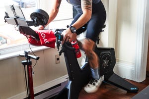 a person working out on a stationary bike