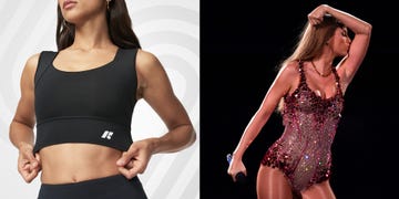 forme sports bra, taylor swift kissing bicep on stage during eras tour