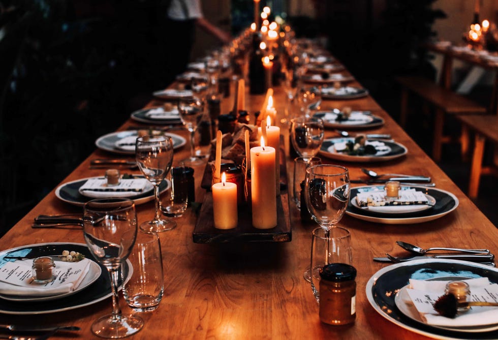 a table with plates and glasses