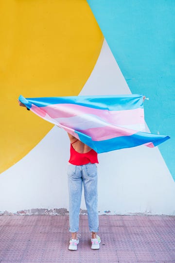 persona sosteniendo una bandera trans