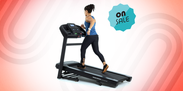 a person running on a treadmill, on sale