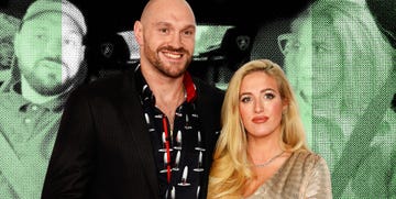 tyson fury and his wife paris at an event in the background is a still of them arguing in a car on their netflix show at home with the furys