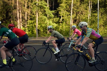 cycling club on road at countryside