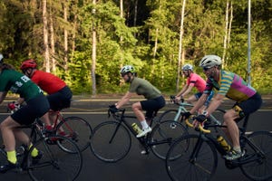 cycling club on road at countryside