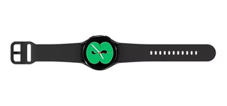 Alt: smartwatch preto com pulseira aberta