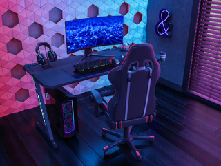 Imagem mostra um setup gamer com iluminação especial