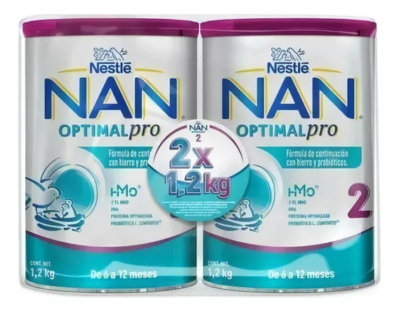 Pack 2 Latas Fórmula Infantil Nan 2 Optimalpro De 1.2kg C/u