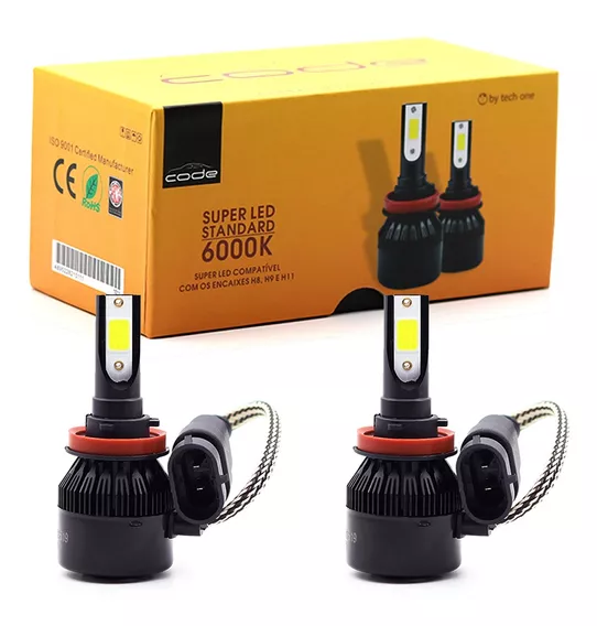 Par Super Led Code Tech One 3.000 Lm 6000k H11 Efeito Xenon