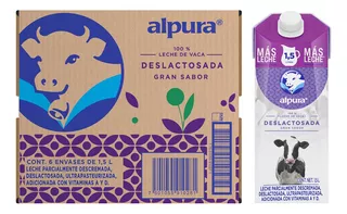 Pack X6 Cajas De Leche Deslactosada Alpura De 1.5 Litros C/u