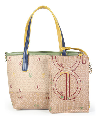 Bolsa Tote Cloe Para Mujer Chica 2 En 1 Monograma Estampado Color Multicolor