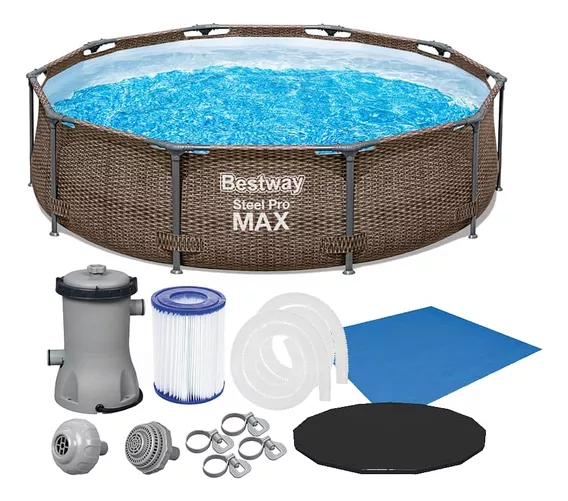 Piscina Estrutural 4.678l Deluxe Rattan Completa Bestway Cor Marrom Filtro 110V