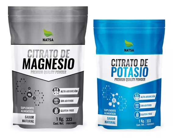 1 Kg Citrato De Magnesio + 1 Kg Citrato De Potasio Alimentic Sabor Natural