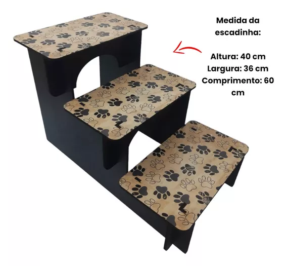 Escada Para Pet Cachorro Gato 3 Degrau Em Mdf Escadinha Cor Patinhas