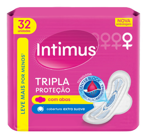 Intimus tripla proteção absorvente externo suave con abas 32 unidades