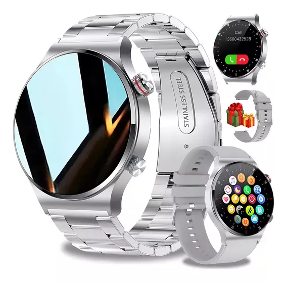 Qw33 Reproductor Podómetro Bluetooth Talk Smartwatch Correa Silver Steel Band + Silicone