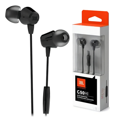 Fone de Ouvido Intra Auricular JBL C50HI In-Ear, com Microfone, Preto