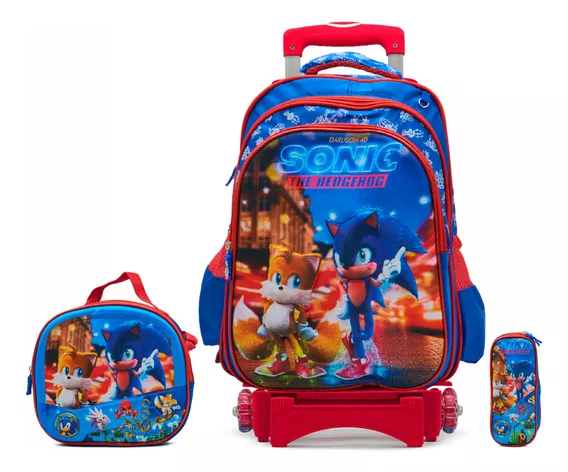 Set Mochila Mario Luigi Con Carrito Lonchera Termica Estuchera Niño 3d