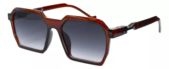 Lentes De Sol Unisex Cafe Oscuro Hexagonales Gafas De Moda Lente Gris Varilla Marrón Oscuro Armazón Marrón Oscuro Diseño Ocean