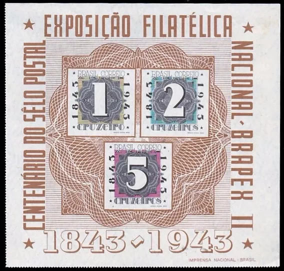 1943 - B-9 Bloco Centenário Selo Postal Brapex Ii Novíssimo