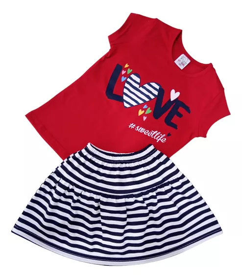 Set Conjunto Niña Blusa Love Y Falda Short D'lurig Kids