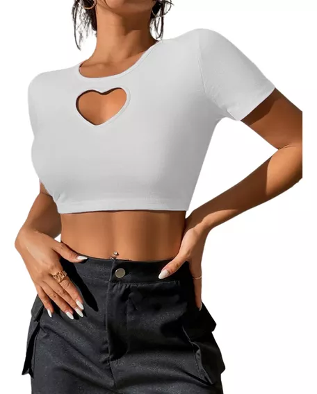 Blusa Crop Basica Top Corazon Pecho Ajustado 