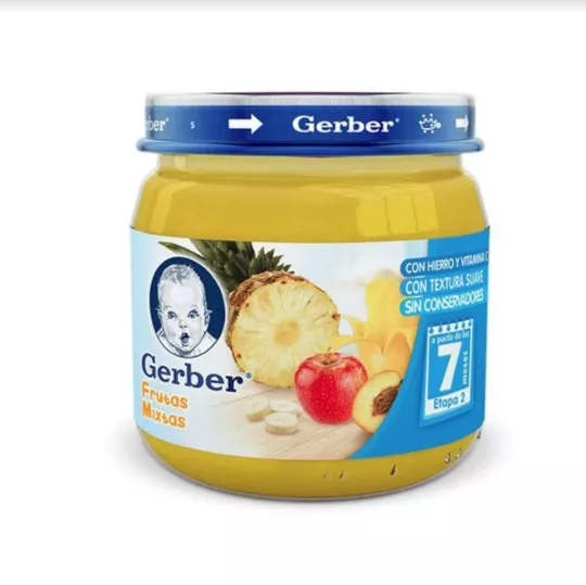 Papilla Nestlé Gerber de frutas mixtas sin TACC libre de lactosa 7 meses 113 g