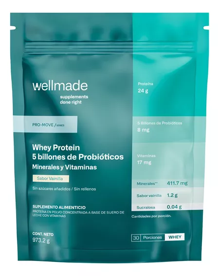 Suplemento Polvo Wellmade Proteina Whey 973.2g Vainilla