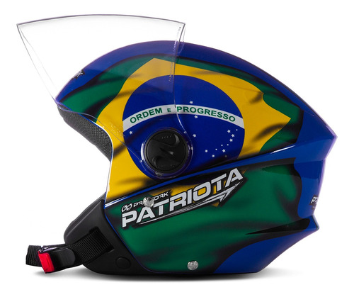 Capacete Bandeira Do Brasil New Liberty 3 Patriota Azul 60 Desenho New Liberty Trhee 3 Patriota Bandeira do Brasil Azul e Verde Com Viseira Transparente