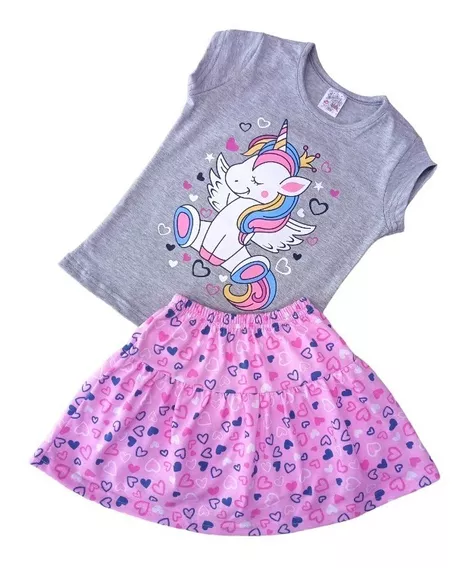 Conjunto Para Niña Blusa Unicornio Falda Short D'lurig Kids