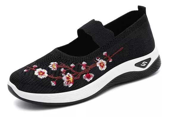 Zapatos De Tela Bordados Con Flores Zapatos De Mujer Cómodos