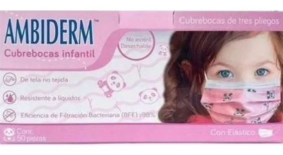 Cubrebocas Para Niños Infantil Tricapa Rosa 50pzs Tapabocas