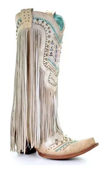 Botas De Cowgirl, Bico Fino, Salto Grosso, Strass, Borla [u]