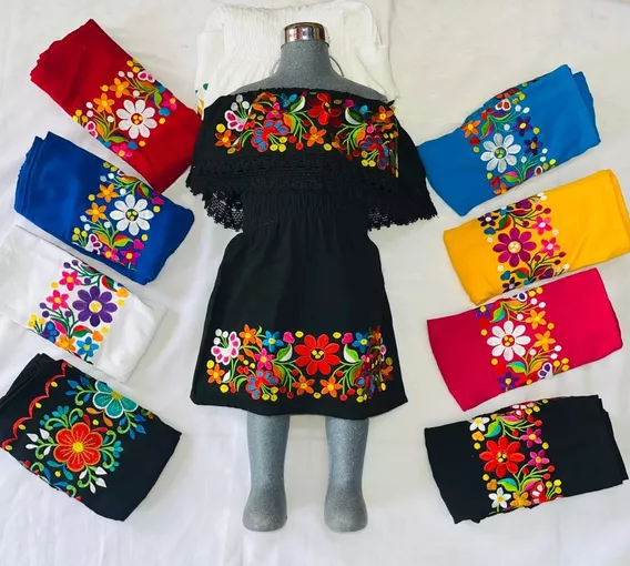 Vestido Olan Para Niñas Con Bordado Artesanal Campesina