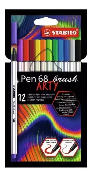 Caneta Hidrográfica Stabilo Pen 68 Brush Arty Com 12 Cores